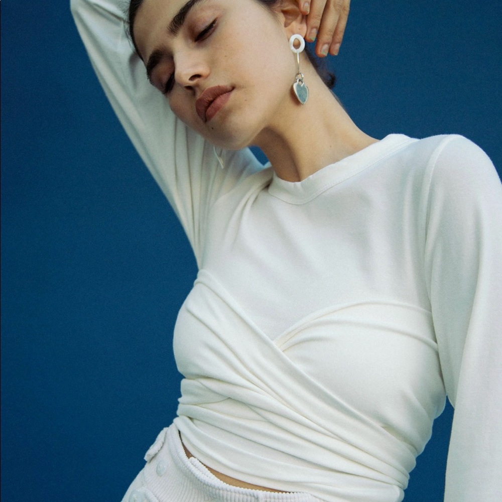 The Line By K WAYNE WRAP TEE WHITE Small